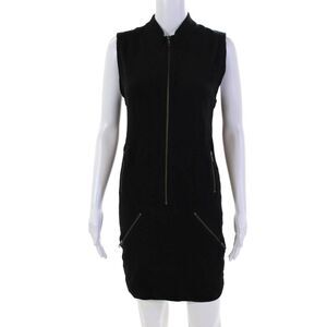 Tsesay Womens Knit High Neck Sleeveless Zip Up Mini Dress Black Size M